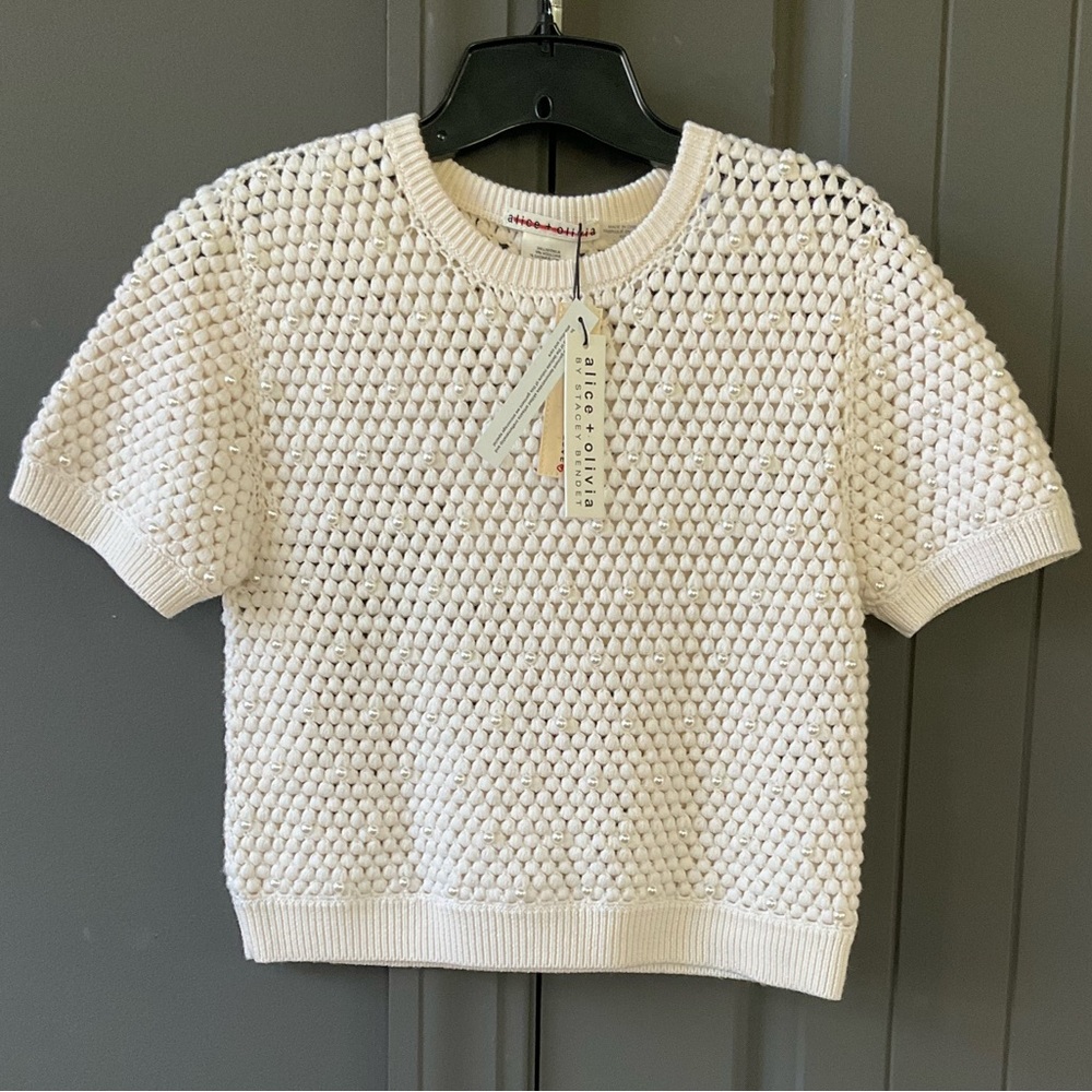 Alice + Olivia Ciara Pearl Crochet Sweater